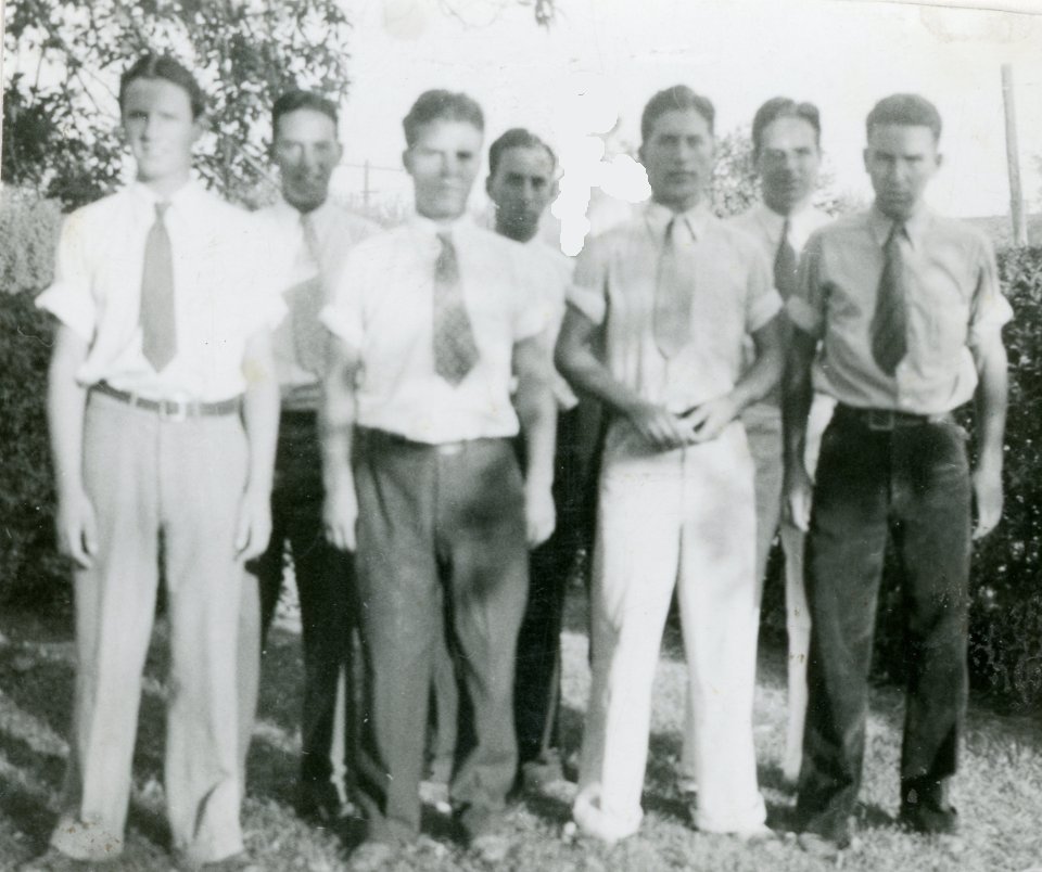 Dick, Chase, Bob, Harold, Bill, LeGrand, and Joe, sons of Parker and Katie Pratt